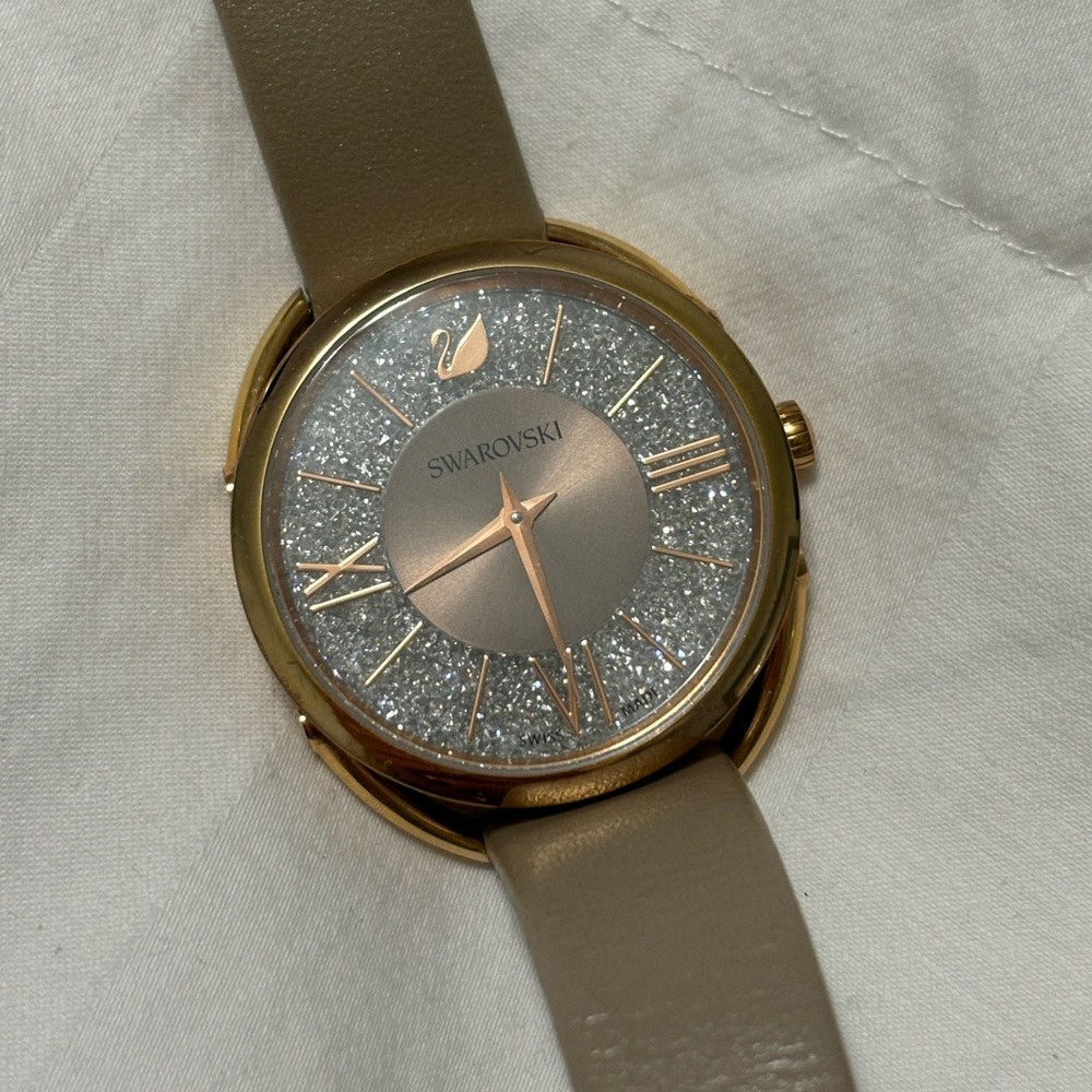 Swarovski Gold Watch with Tan Strap and Crystals